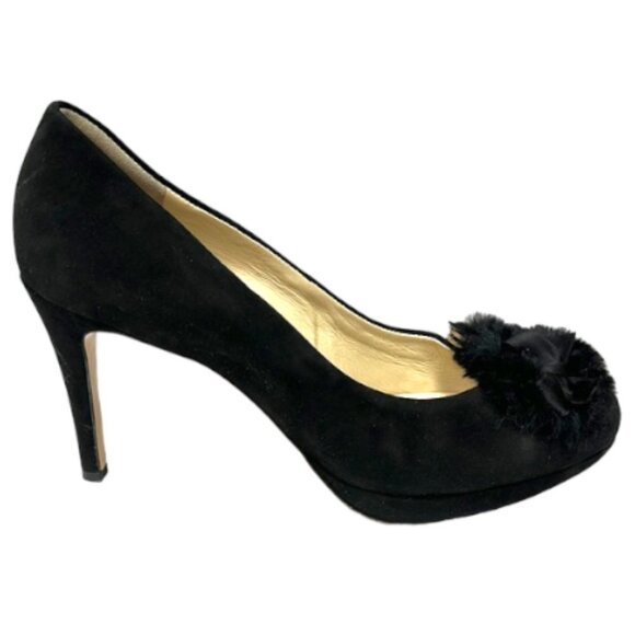 Hogl Black Suede Fuzzy Bow Tie Pump High Heels Party Date Night Evening Wear 6.5 - Picture 1 of 10